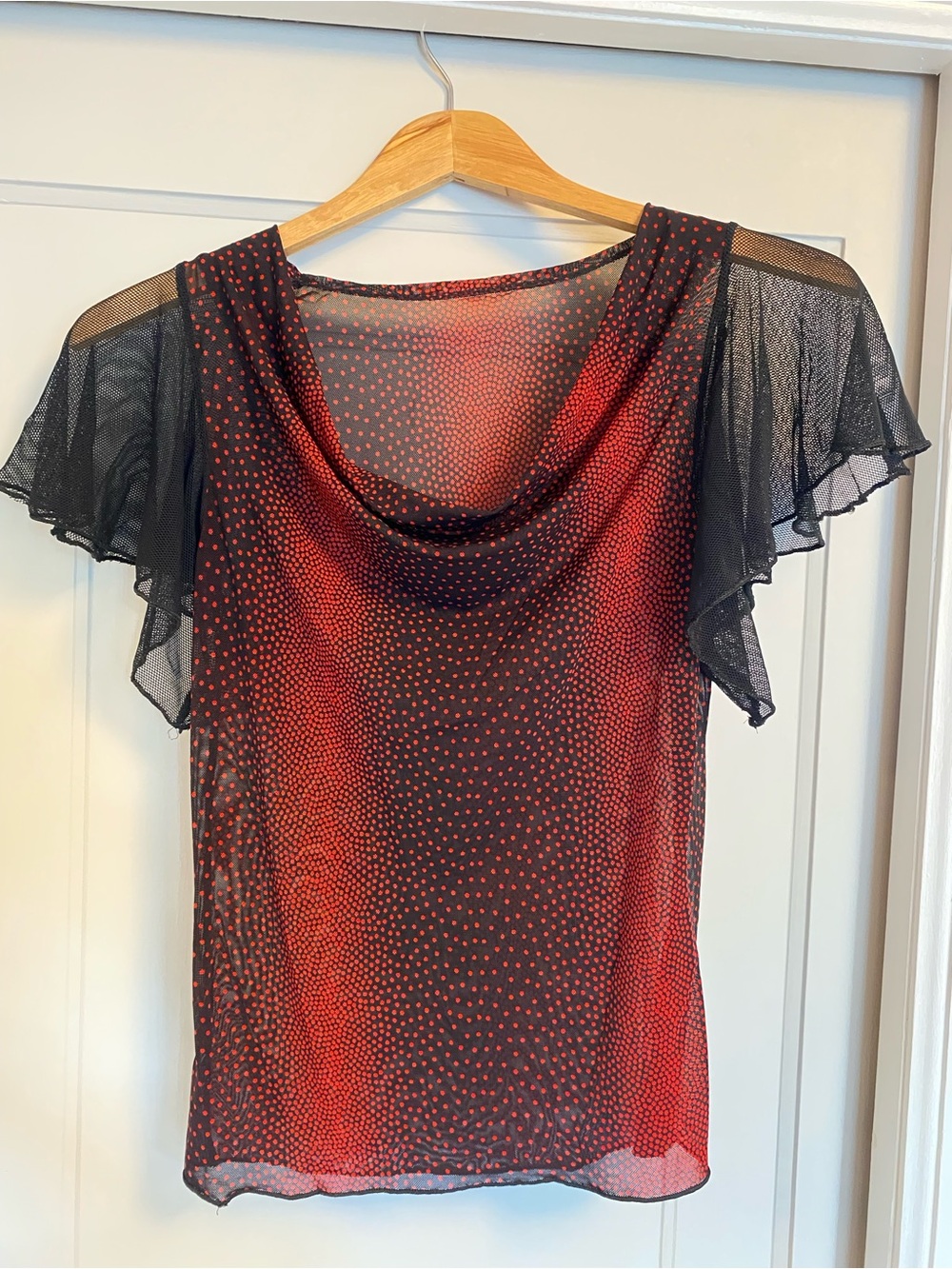 Sheer Red Black Polka Dot Cowl Neck Blouse Going Out Top Whimsigoth Punk Party